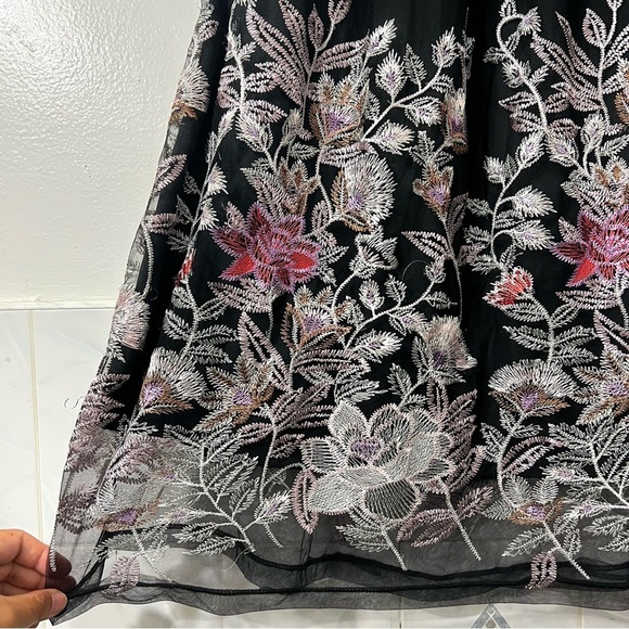 Magic S Black Floral Mesh Overlay Lace Whimsigoth Fairy Grunge Knee Length Skirt - Picture 3 of 11